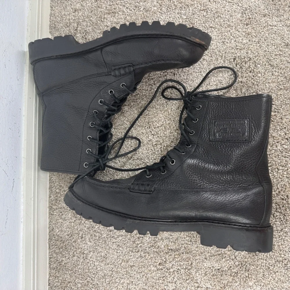 Polo Ralph Lauren Ranger Black Tumbled Leather Moc Toe Lug Sole Boots Mens 10.5D